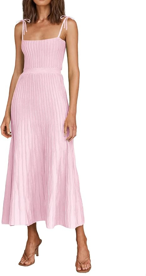 ARTFREE Womens Ribbed Knit Summer Maxi Dresses Tie Straps Square Neck Party Long Dress | Amazon (US)