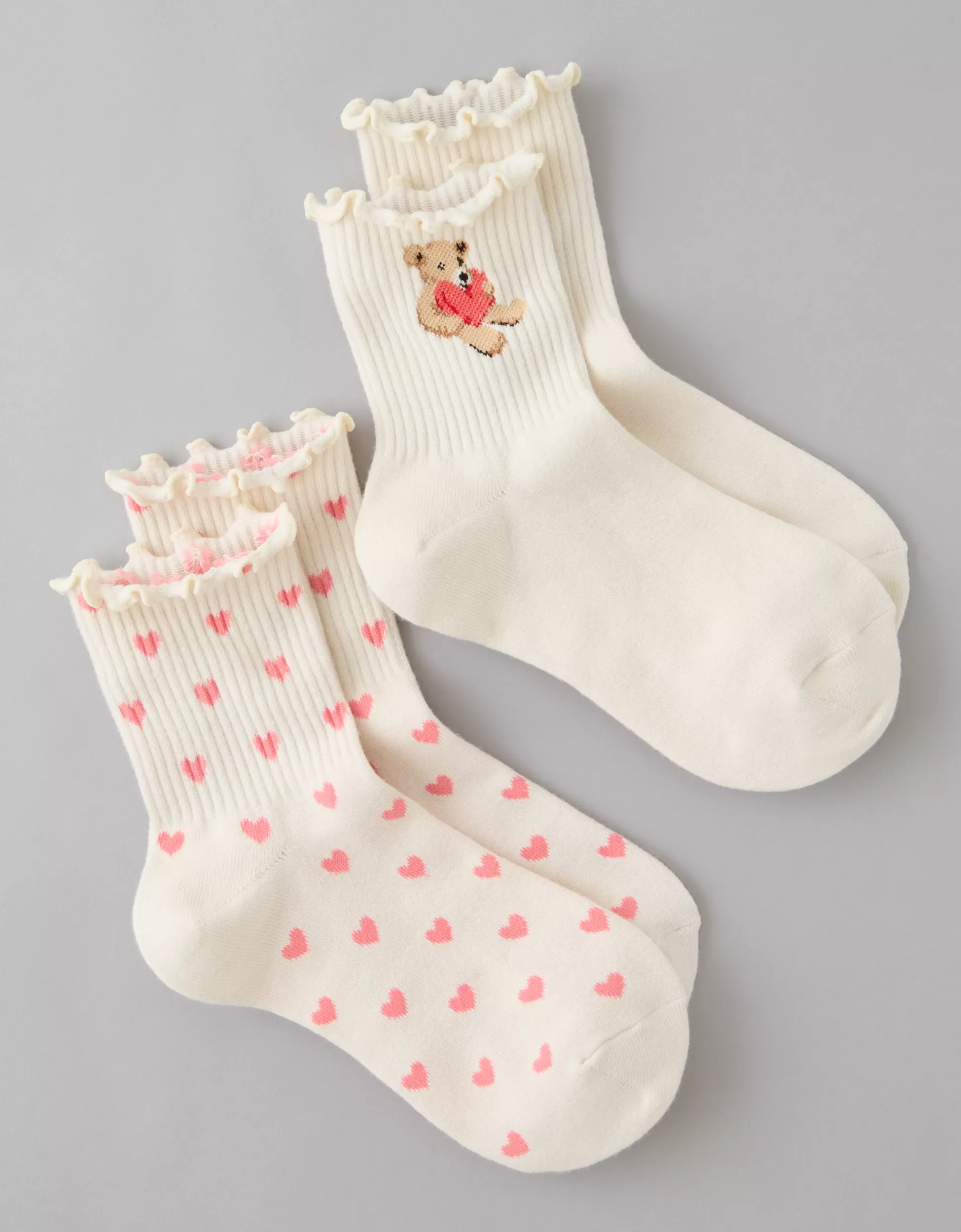 AE Valentine's Day Cropped Crew Socks 2-Pack | American Eagle Outfitters (US & CA)