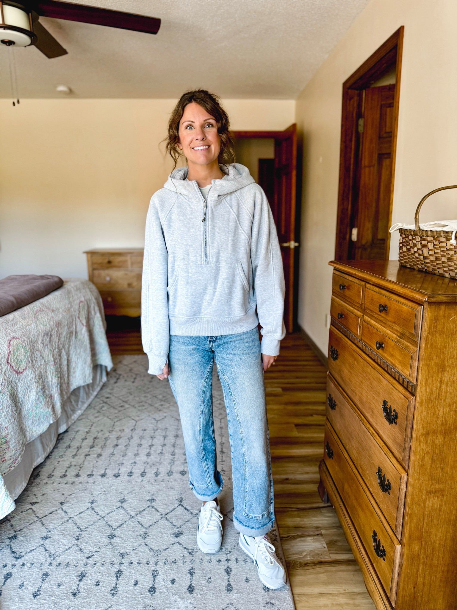 Wearing size small in my tee, small in my hoodie and size 0 short in my jeans (short is sold out but regular is stocked). I sized up a 1/2 size in my sneakers.

#LTKPetite #LTKSeasonal #LTKStyleTip