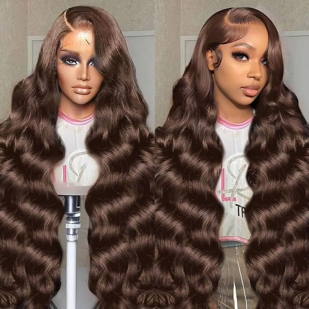30 Inch Chocolate Brown Lace Front Wig 200 Density 13x6 HD Body Wave Human Hair Wig for Women wit... | Amazon (US)