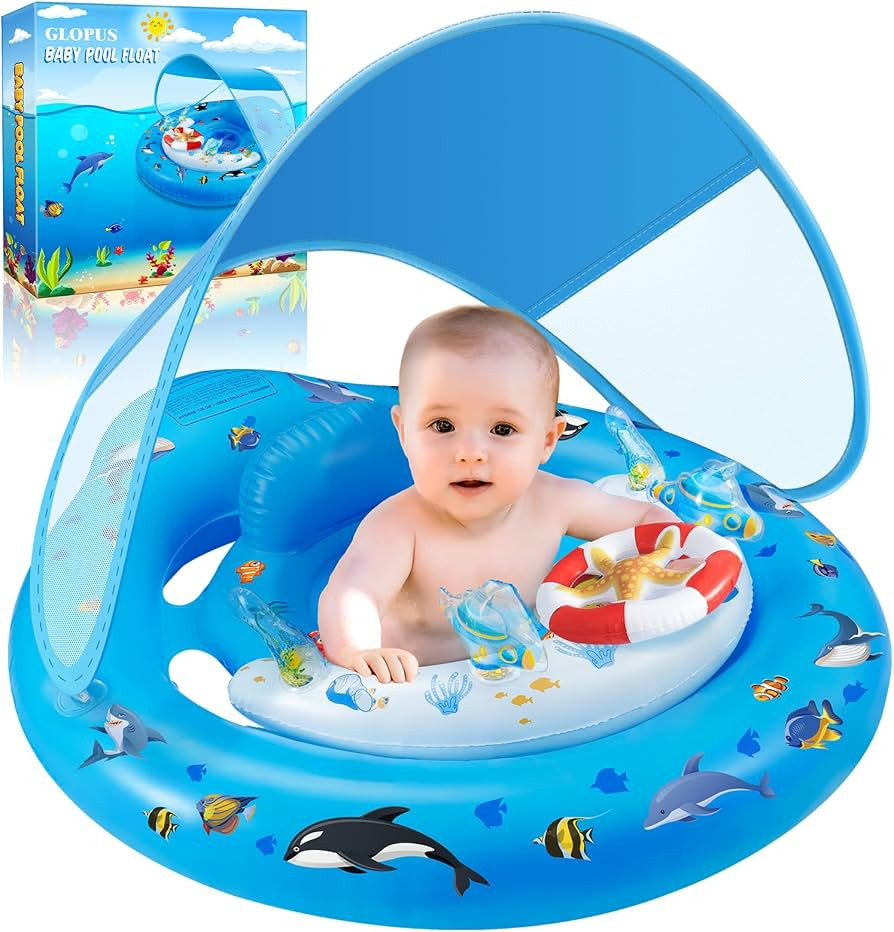 GLOPUS Baby Swimming Float, Baby Pool Float with Canopy, Inflatable Baby Swim Float, Toddler Pool... | Amazon (UK)