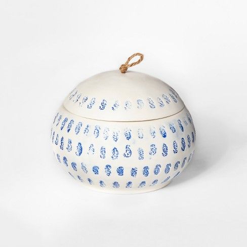 6.7" x 5.2" Decorative Block Print Canister White/Blue - Threshold™ | Target