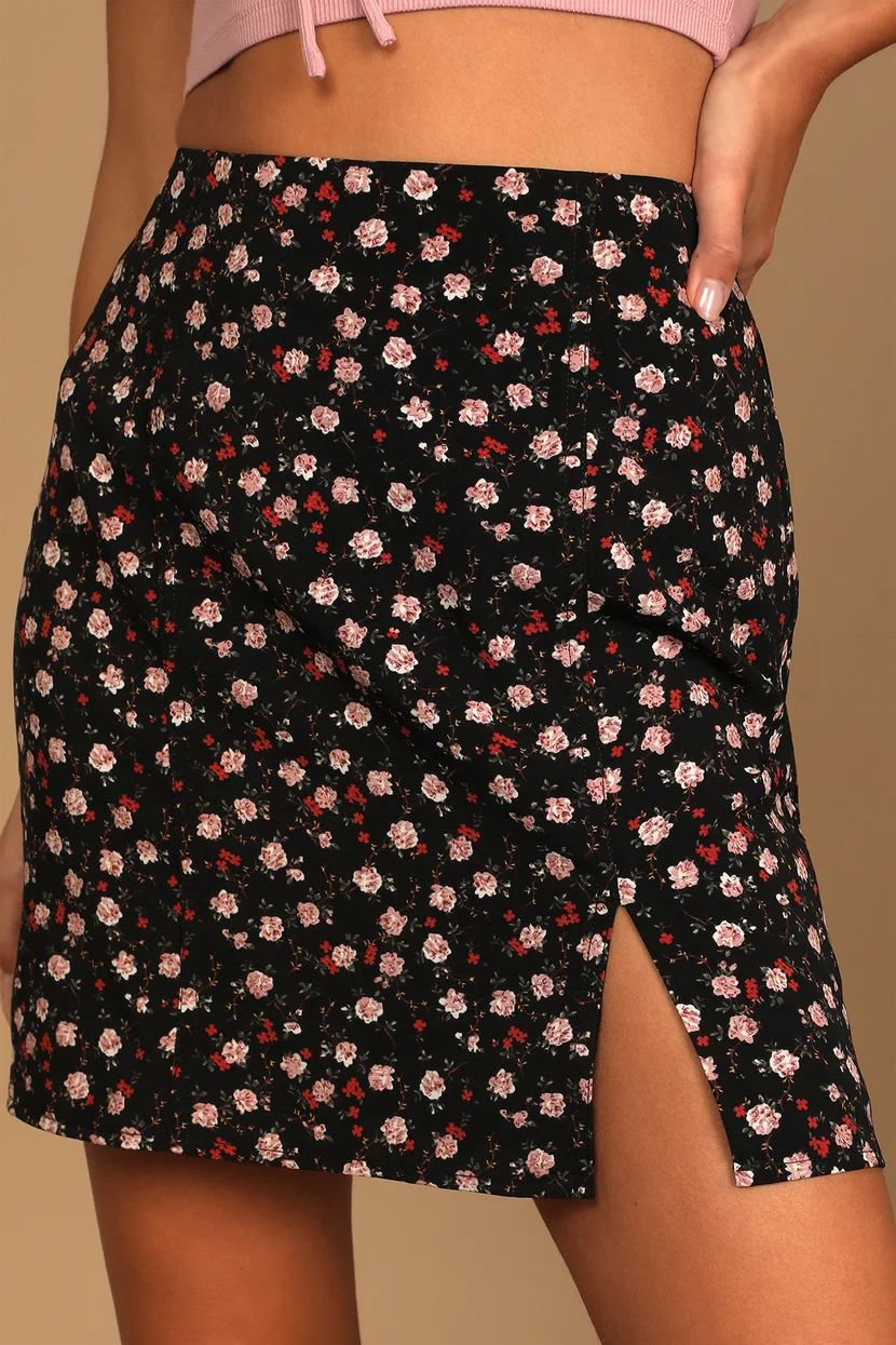 Just Perfection Black Floral Print Mini Skirt | Lulus (US)