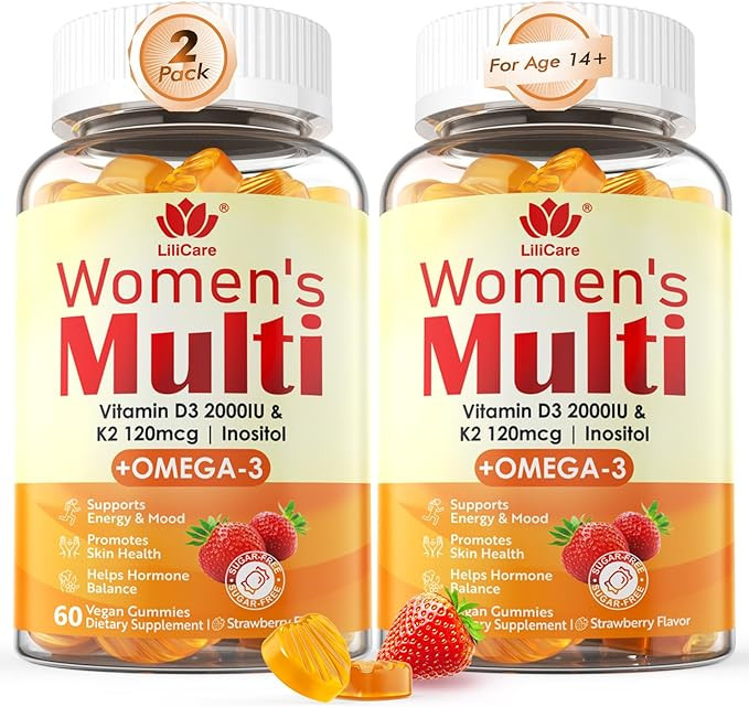 Womens Multivitamin Gummy with Omega 3（DHA/EPA), Vitamin D3 K2, Calcium, Inositol, Daily Womens... | Amazon (US)