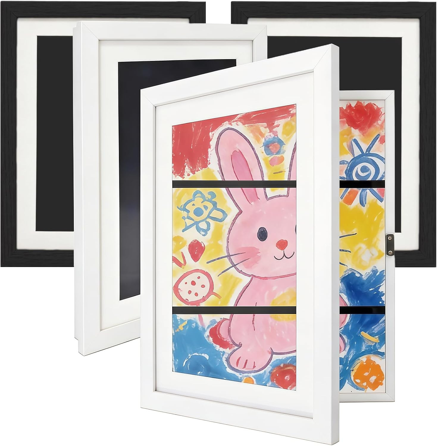 Kids Art Frames 8.5x11, 4-Pack Front Opening Changeable Picture Frames for Kids Artwork, Holds 150 Pieces Each, Artwork Storage and Wall Display Frame for Drawings, Portfolio, Black & White | Amazon (US)