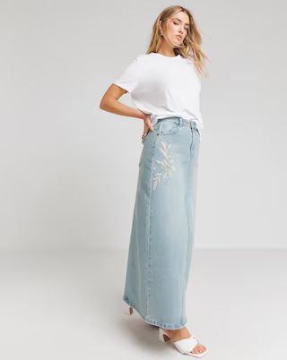 Vintage Wash Western Embroidered Maxi Skirt | Simply Be | Simply Be (UK)