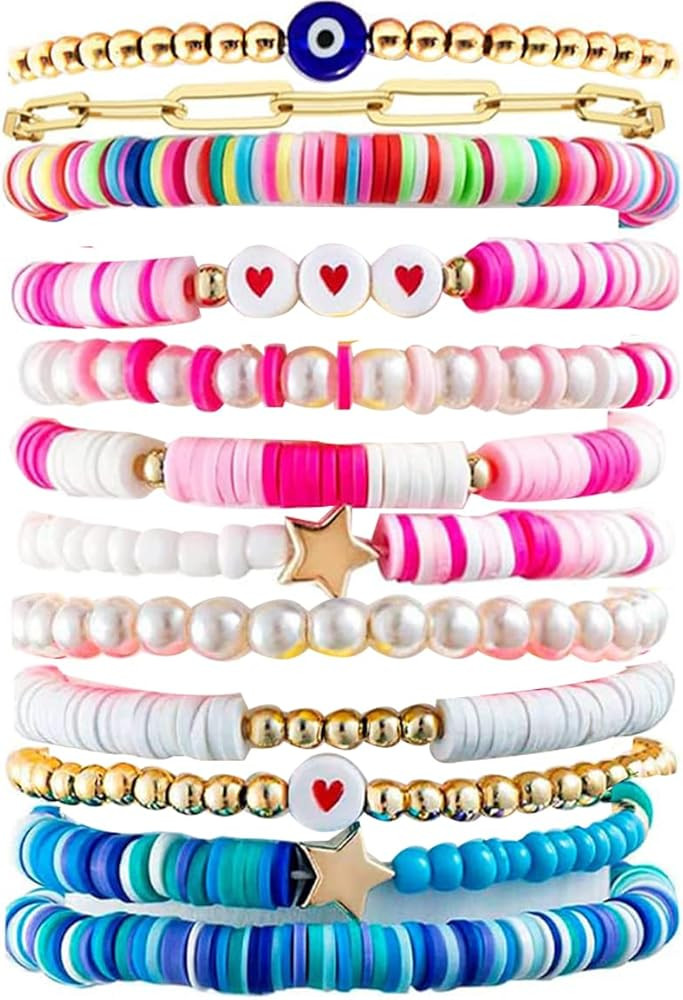 Palotay 7pcs Clay Bead Bracelets Y2k Bracelet Set Preppy Heishi Bracelets Polymer Bracelet Colorf... | Amazon (US)
