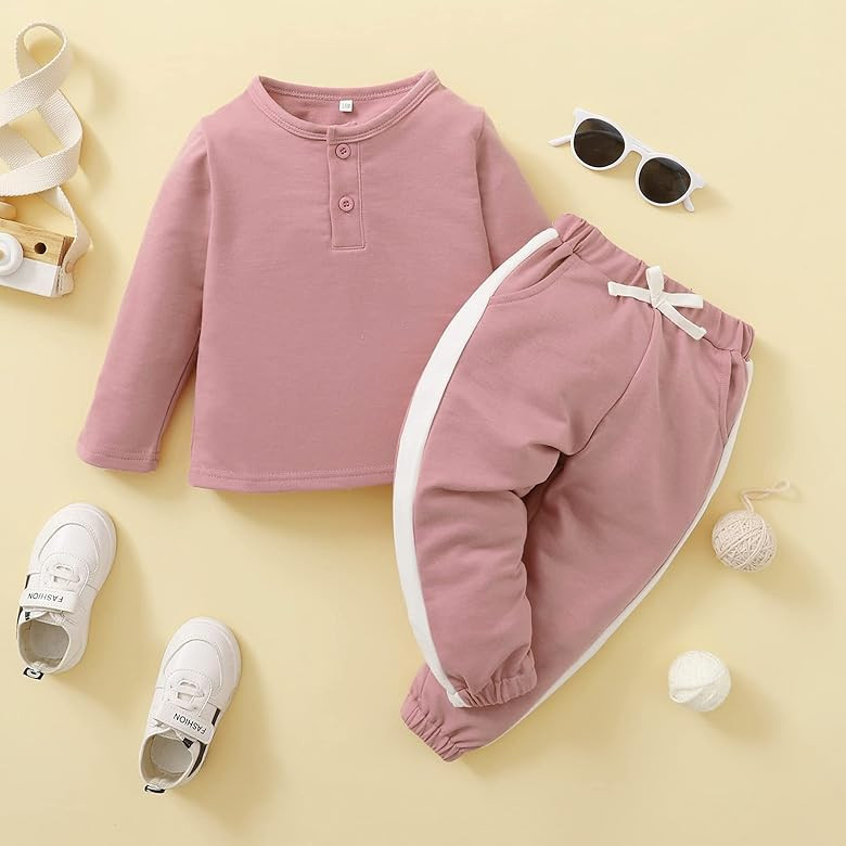 Toddler Boy Girls Solid Pants Set Baby 2Pcs Long Sleeve Top Pant Set 12-24M/2-5Y | Amazon (US)