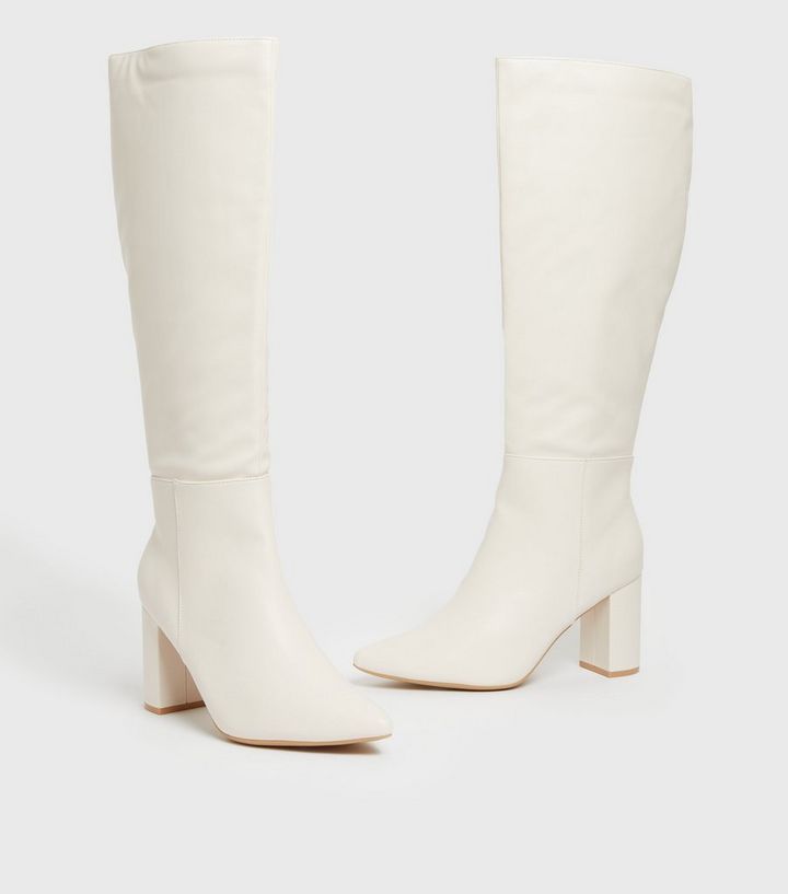 Off White Knee High Pointed Block Heel Boots
						
						Add to Saved Items
						Remove from Sa... | New Look (UK)