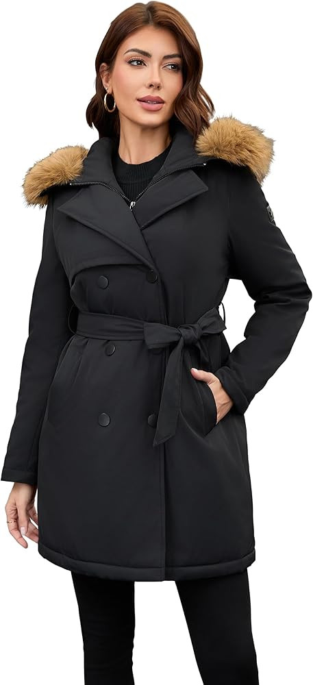 PAPILLON D'OR WEAR YOUR WINGS Women's Trench Coat - Mid-Length Belted Detachable Faux Fur Collar ... | Amazon (US)