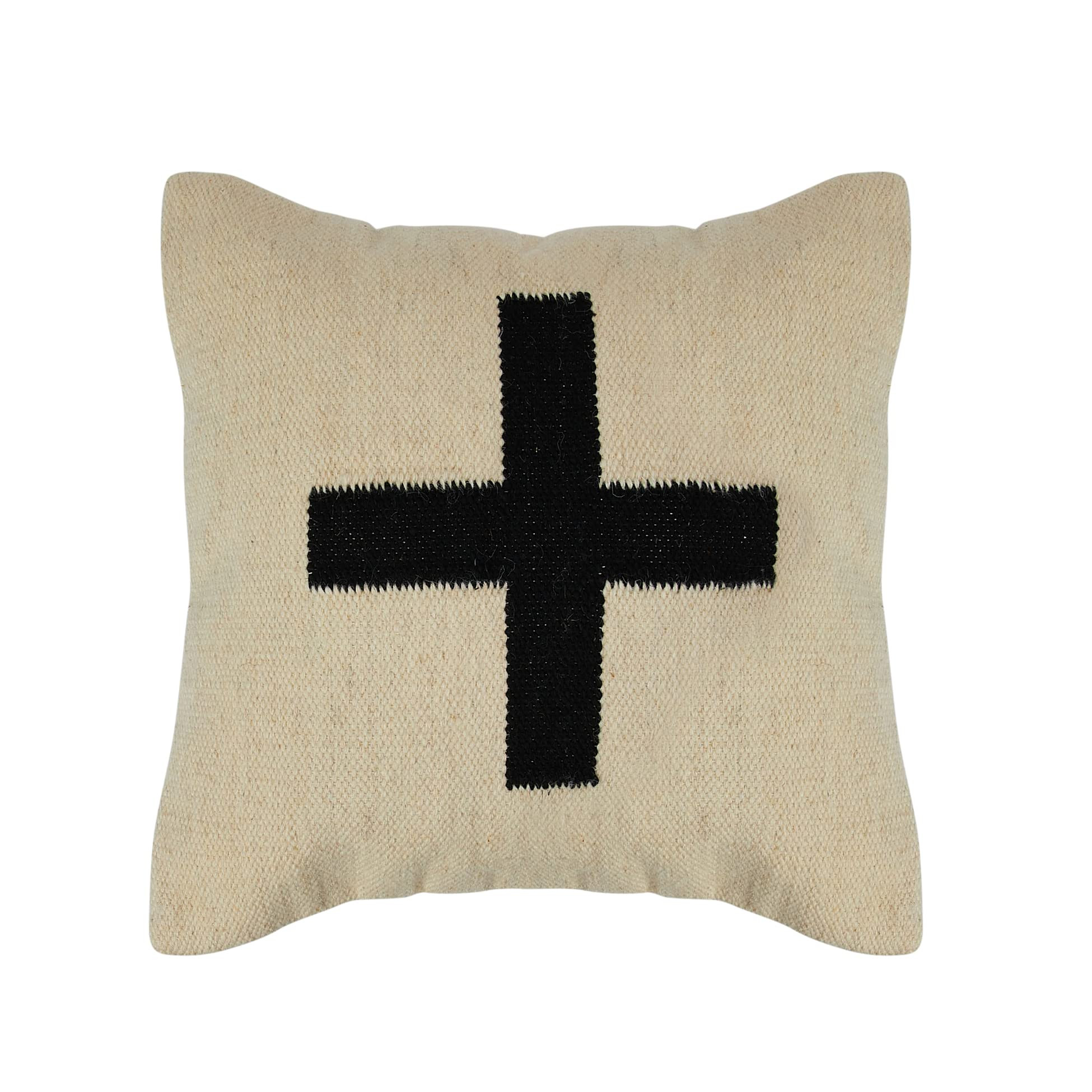 Creative Co-Op Swiss Cross Cotton Wool Throw Pillow, Cream and Black | Amazon (US)