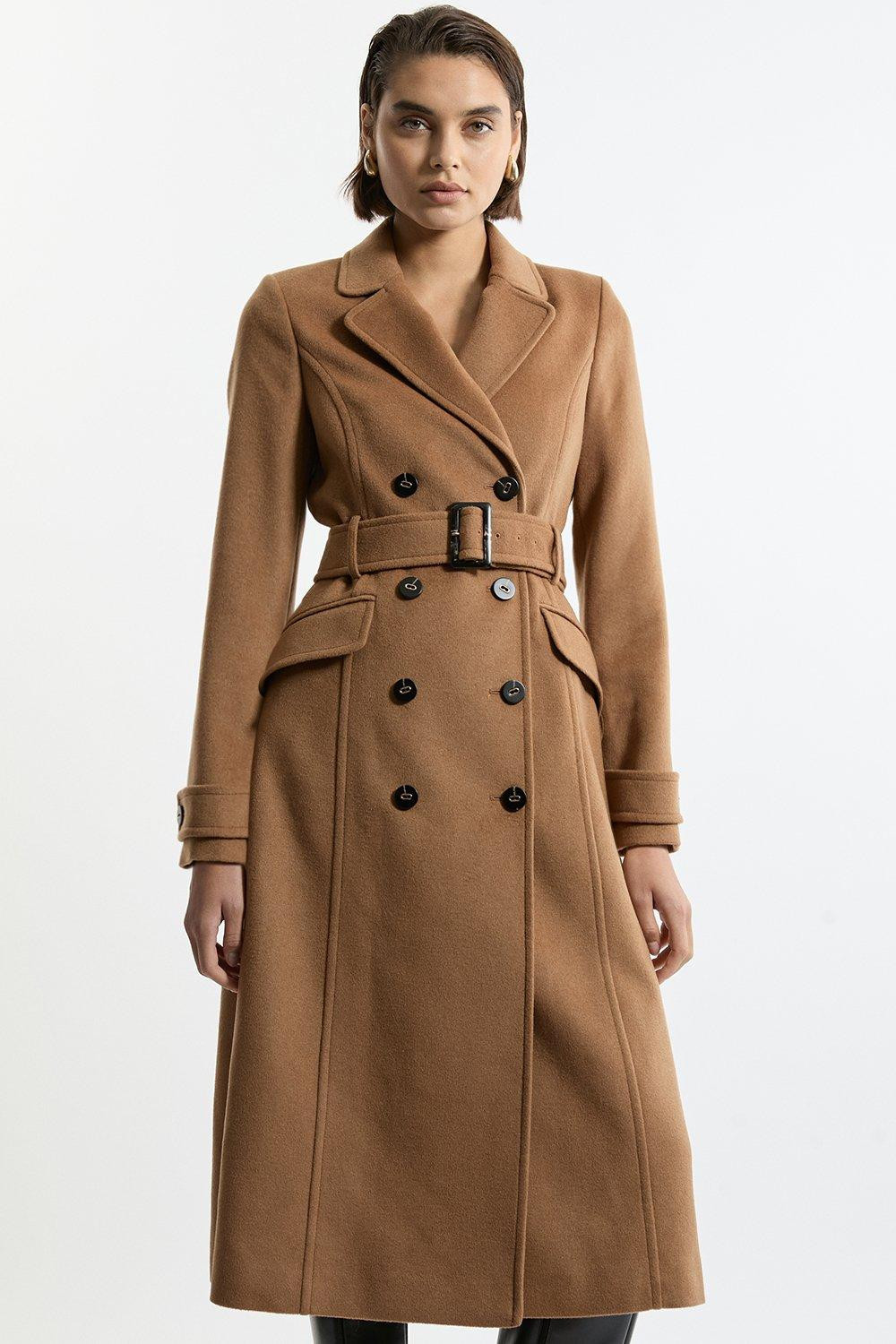 Petite Tailored Wool Blend Double Breasted Belted Midi Coat | Karen Millen UK + IE + DE + NL