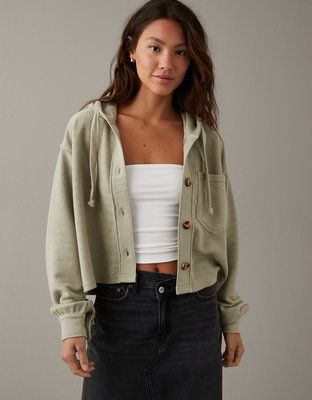 AE Cropped Hoodie Shacket | American Eagle Outfitters (US & CA)