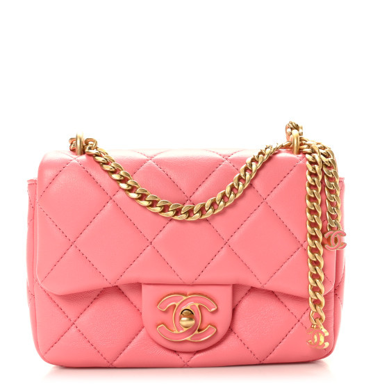 Lambskin Enamel Quilted Pending CC Mini Square Flap Pink | FASHIONPHILE (US)
