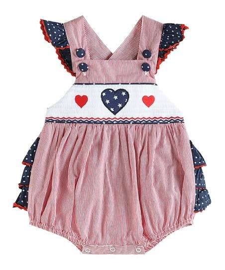 Blue & Red Americana Heart Smocked Bubble Romper - Infant | Zulily