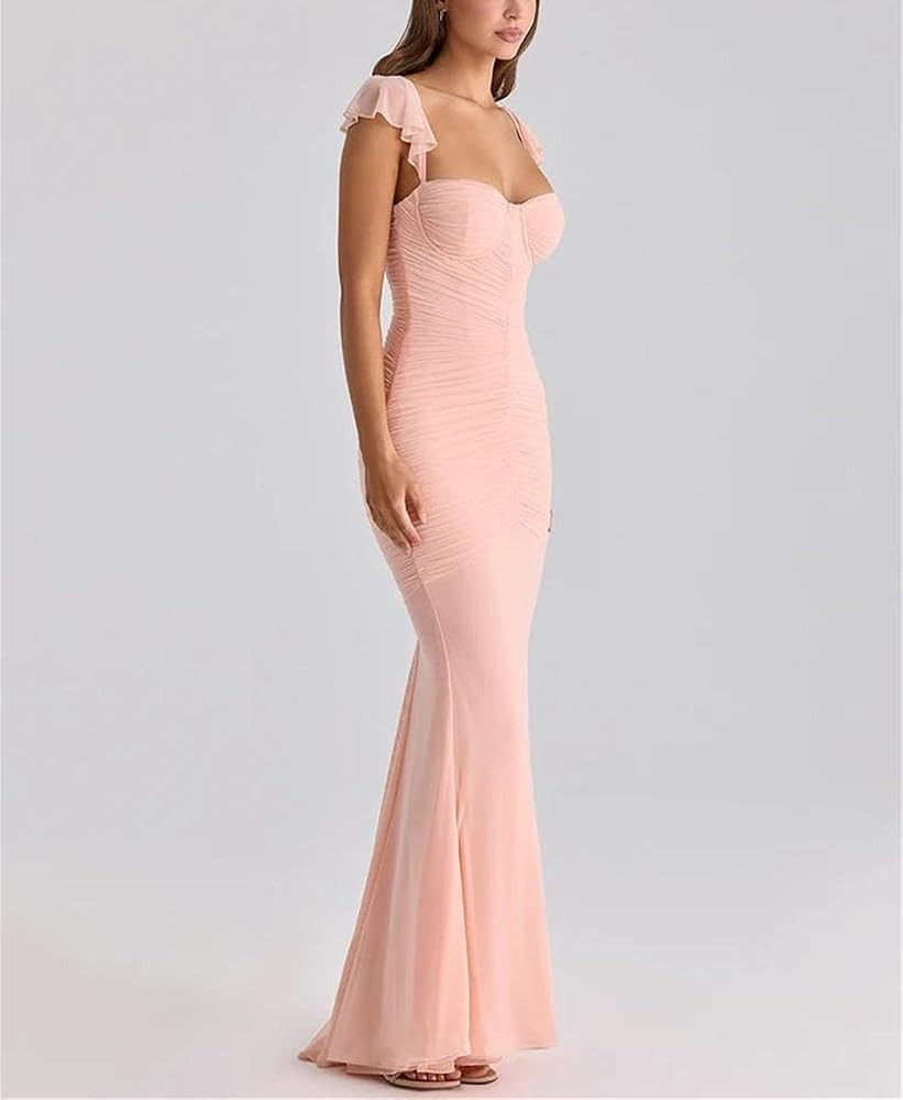 Women Off Shoulder Backless Ruched Side Split Maxi Party Dress Elegant Wear | Amazon (US)