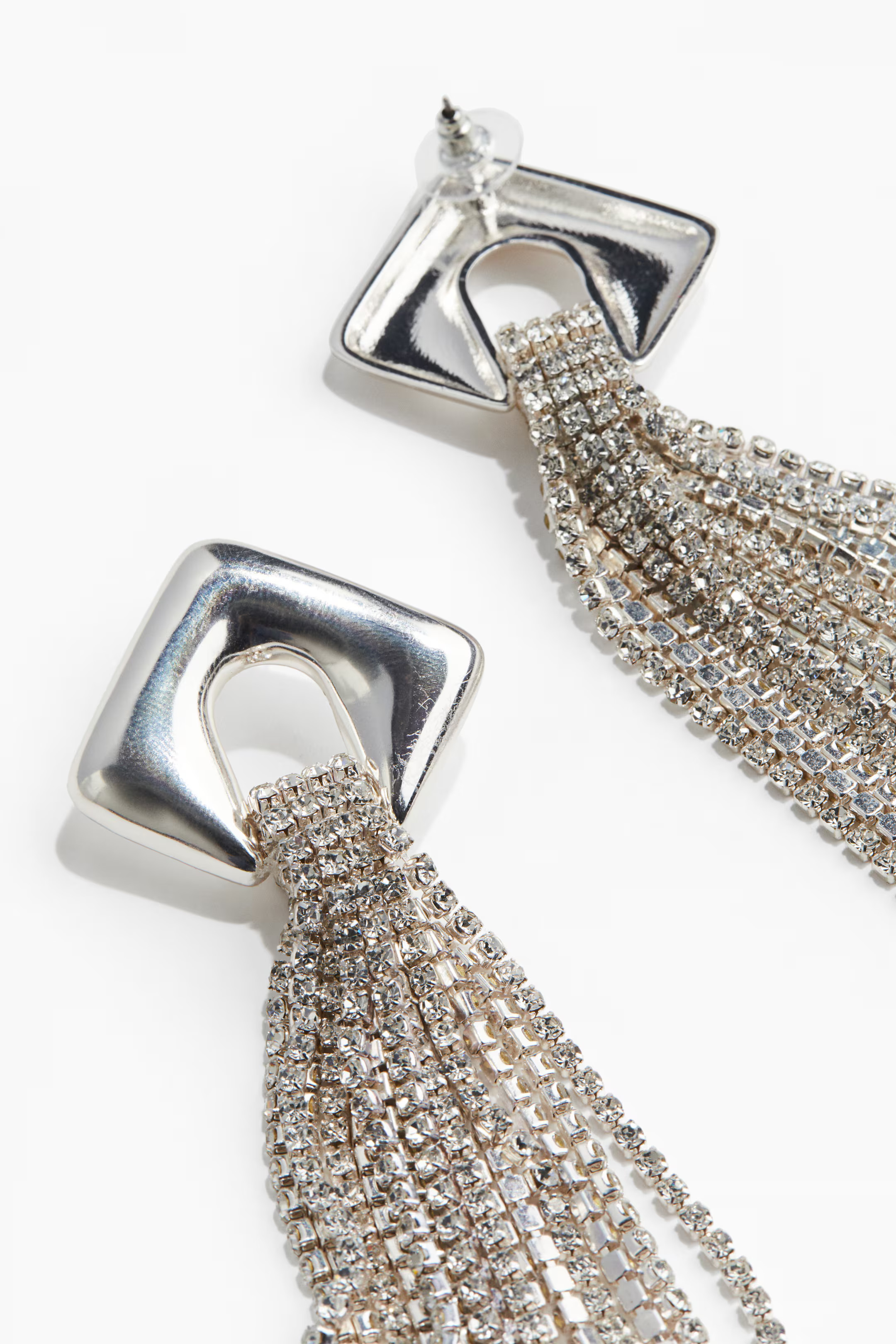 Long Rhinestone-Chain Earrings - Silver-colored - Ladies | H&M US | H&M (US + CA)