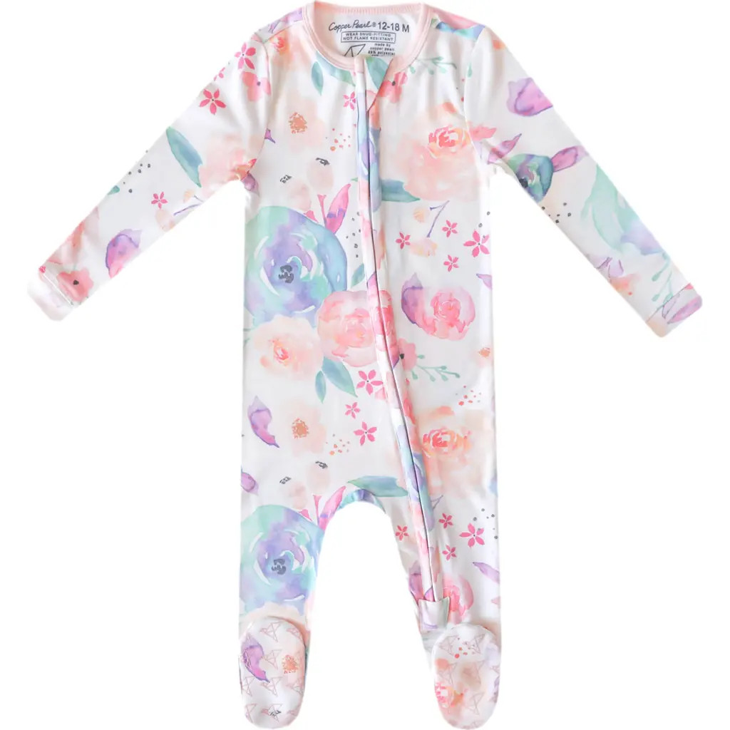 Copper Pearl Zip-Up Footie Pajamas in Bloom at Nordstrom, Size 18-24M | Nordstrom