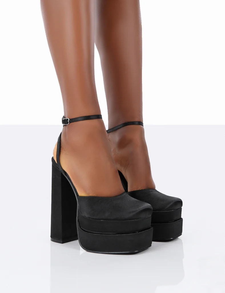 Moonchild Black Satin Closed Toe Statement Platform Block Heels | Public Desire