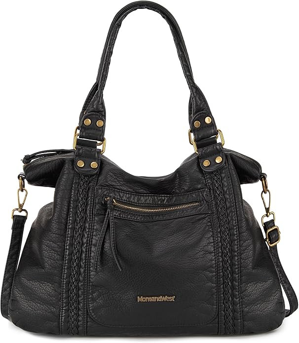 Montana West Washed Leather Hobo Bags for Women Roomy Handbags with Crossbody Strap | Amazon (US)