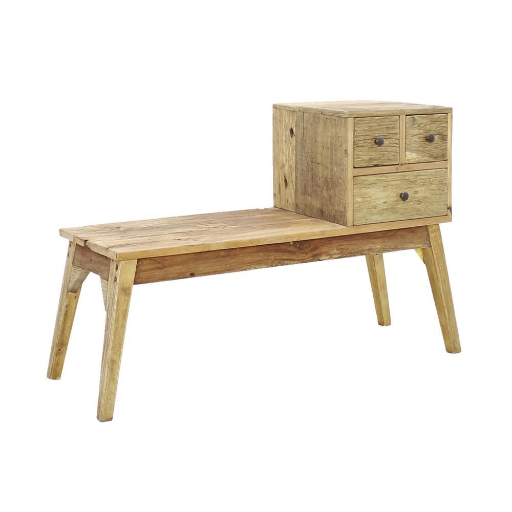 4D Concepts Java 27.6 in. Rustic Natural Wood Bench with Drawers | The Home Depot