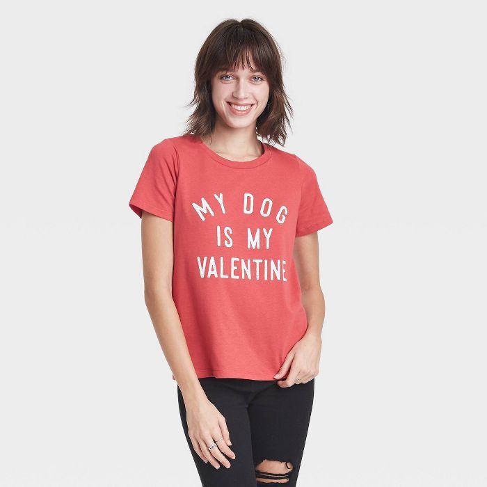 Women's My Dog is My Valentine Short Sleeve Graphic T-Shirt - Rose | Target