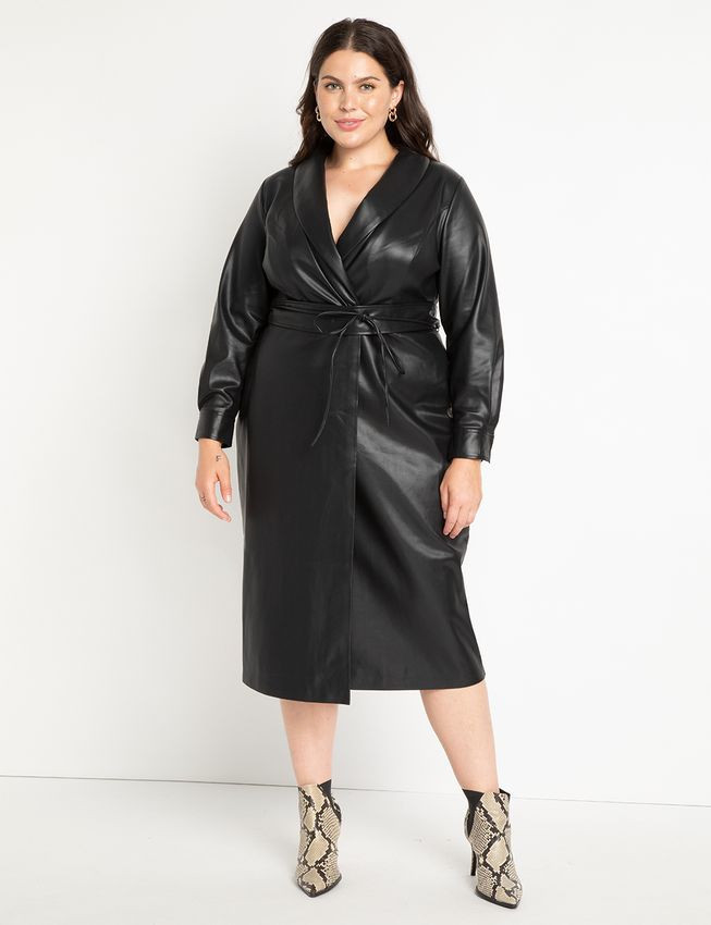Shawl Collar Faux Leather Dress - Totally Black | Eloquii