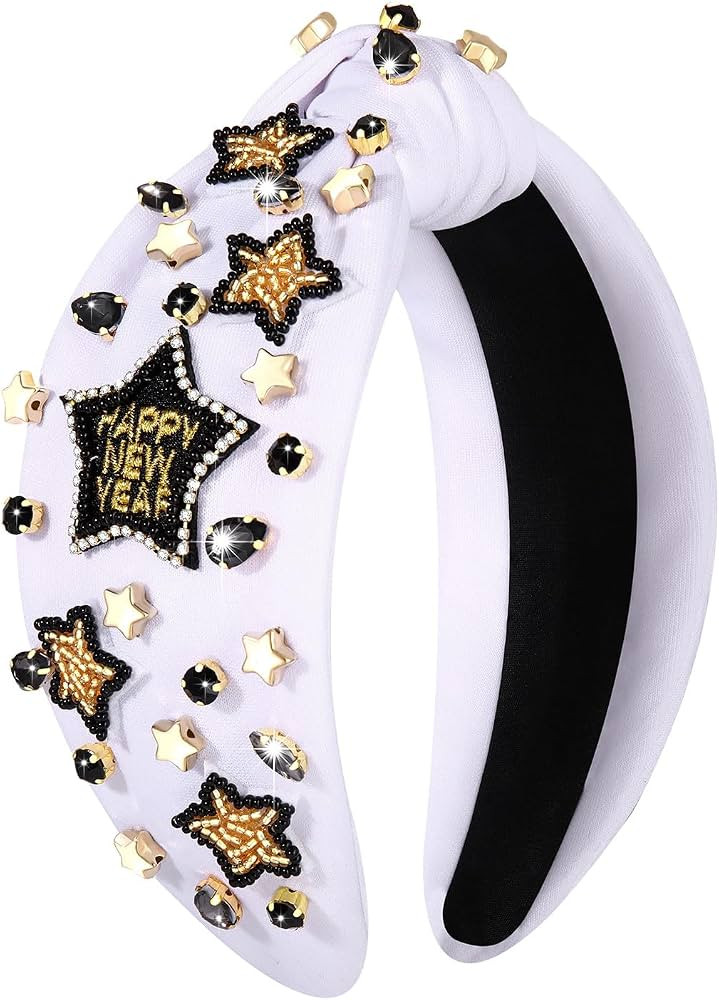 Happy New Year Headband for Women New Year’s Eve Accessories Gold Beaded NYE NEW YEAR Knotted H... | Amazon (US)