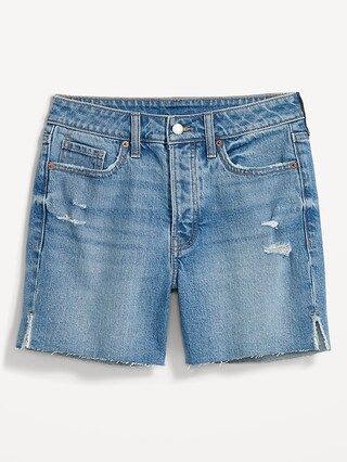 High-Waisted Button-Fly O.G. Straight Ripped Side-Slit Jean Shorts for Women -- 5-inch inseam | Old Navy (US)