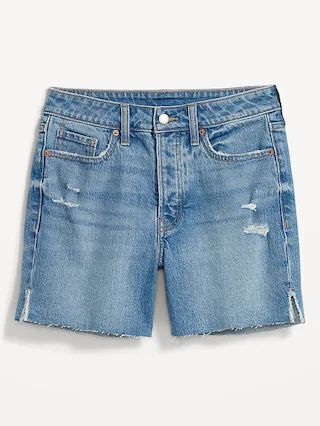 High-Waisted Button-Fly O.G. Straight Ripped Side-Slit Jean Shorts for Women -- 5-inch inseam | Old Navy (US)