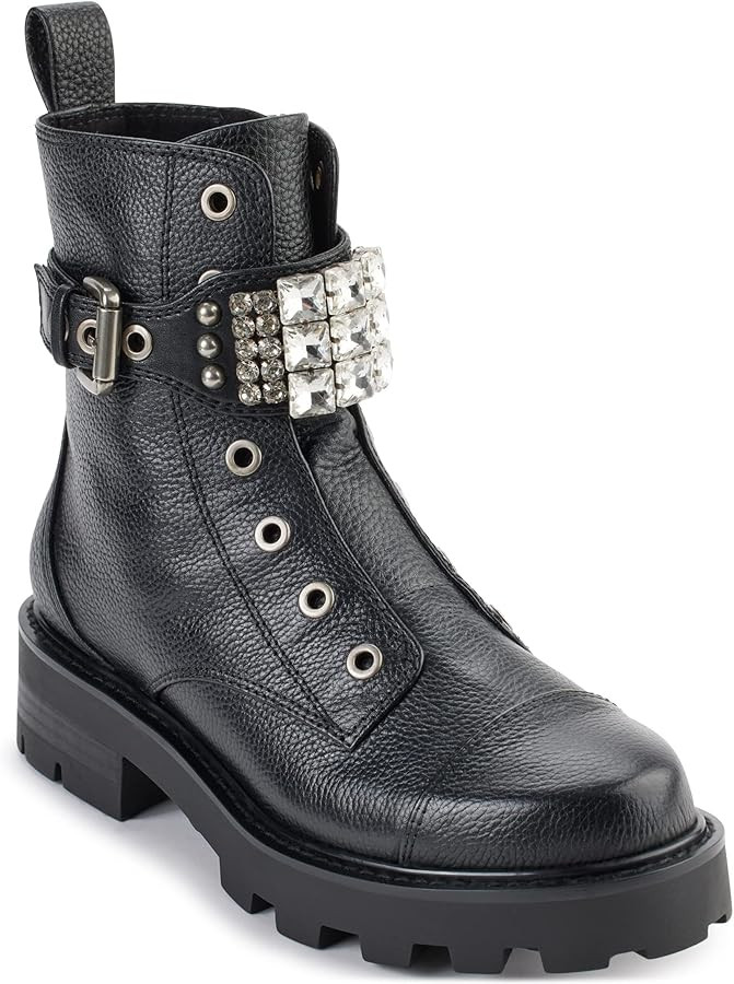 Karl Lagerfeld Paris Women's Lug-Sole Maeva Combat Boot with Crystal Detail Fashion | Amazon (US)