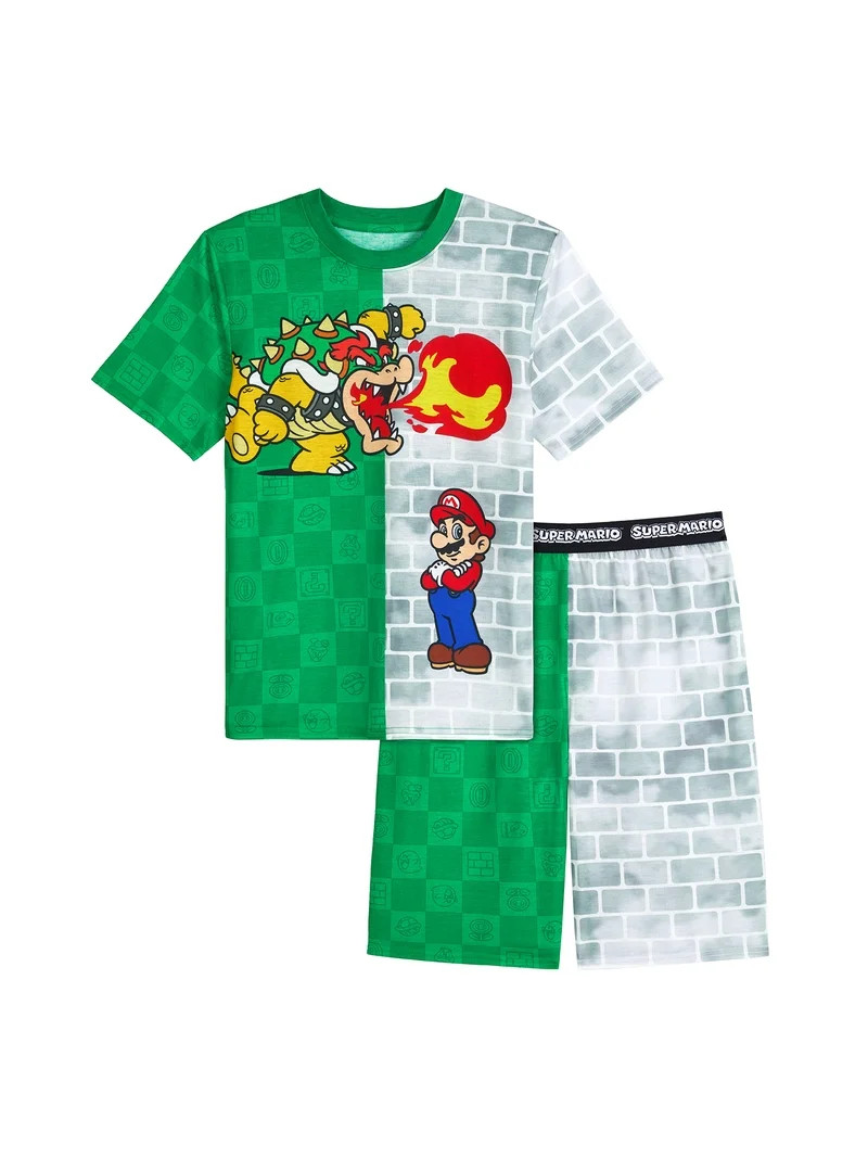 Mario Boys Short Sleeve Sleep Top and Shorts Pajama Set, 2-Piece, Sizes 4-12 | Walmart (US)