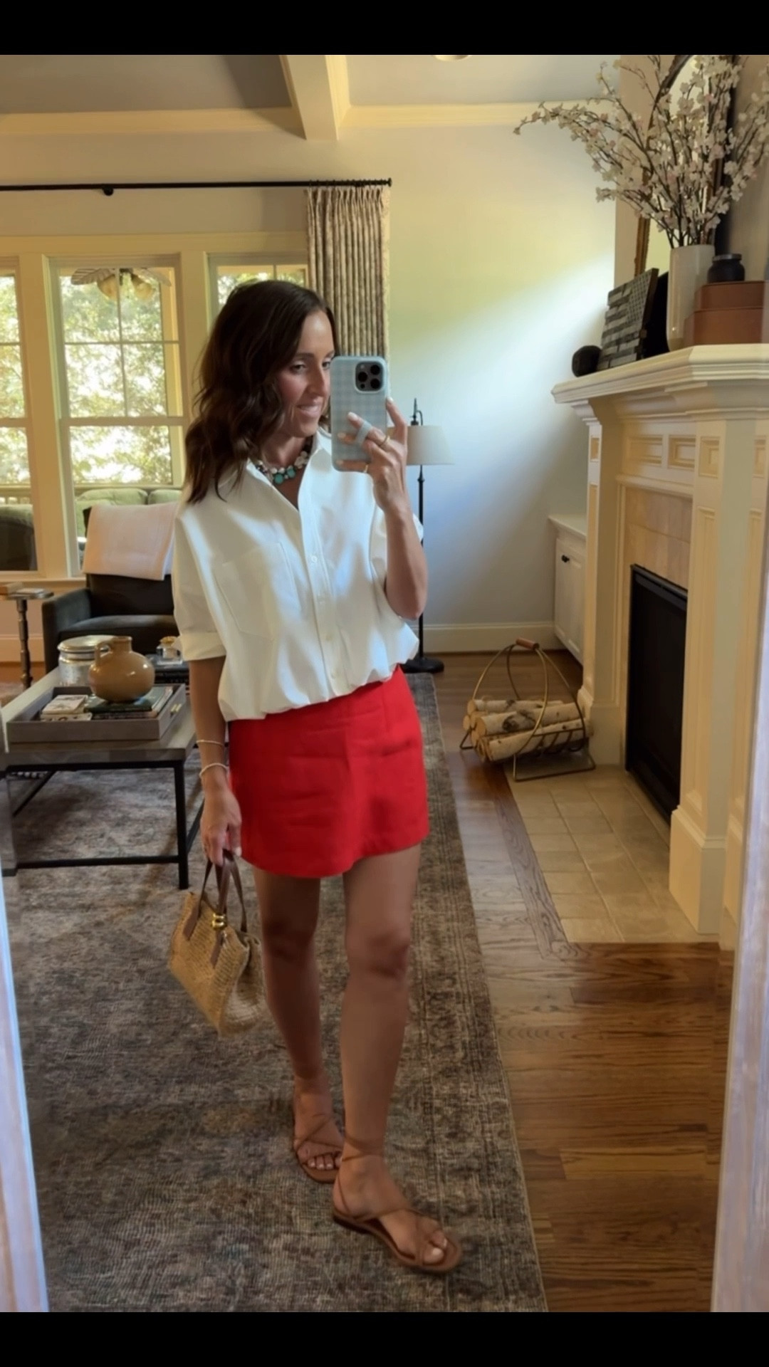 Linen mini skort. Bubble hem buttondown. Summer outfit idea. Lace up sandals. 
Top XS. Skort 2. 
Necklace discount: TWOPEAS20
Loopy phone case discount: TWOPEASINABLOG 

#LTKootd #LTKOver40 #LTKSeasonal