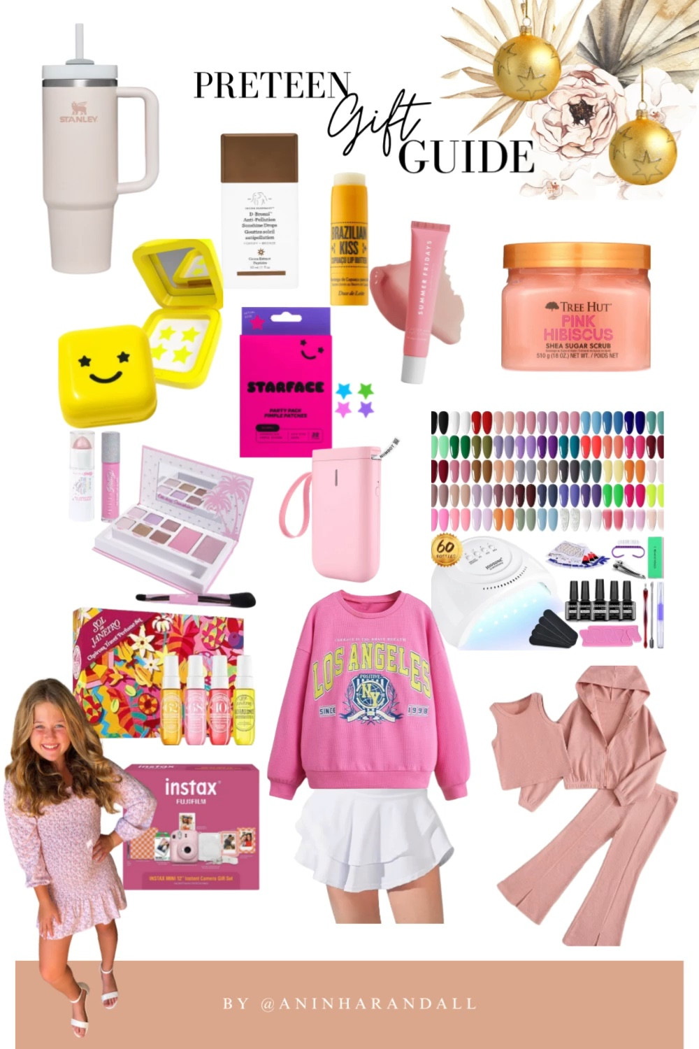 Pre teen gift guide | preppy style | nail set | graphic sweater | pimple patch | preppy Stanley cup | deodorant | clean | young adults | portable and travel label printer | clean makeup | Girls | bronzer drops | clean lip balm | photography | instant camera | sol de janeiro | white teenager skirt | tree hut | popular lounge set | prices subjected to change | #paidlink 

#LTKHoliday #LTKGiftGuide #LTKkids