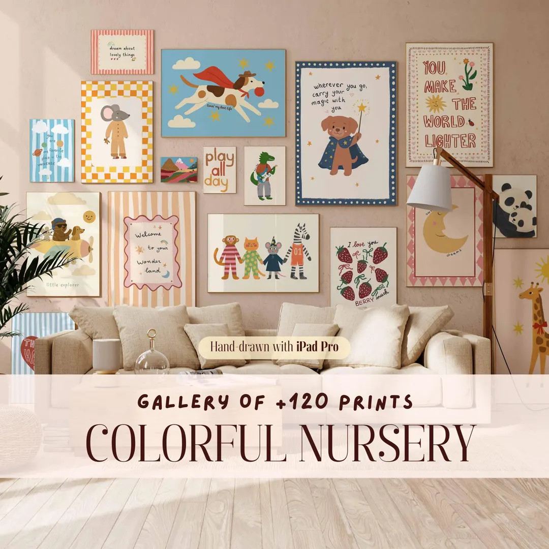 Colorful Nursery Bundle, +120 Printable Baby Room Decor, Toddler Playroom Gallery Set, Whimsical ... | Etsy (US)