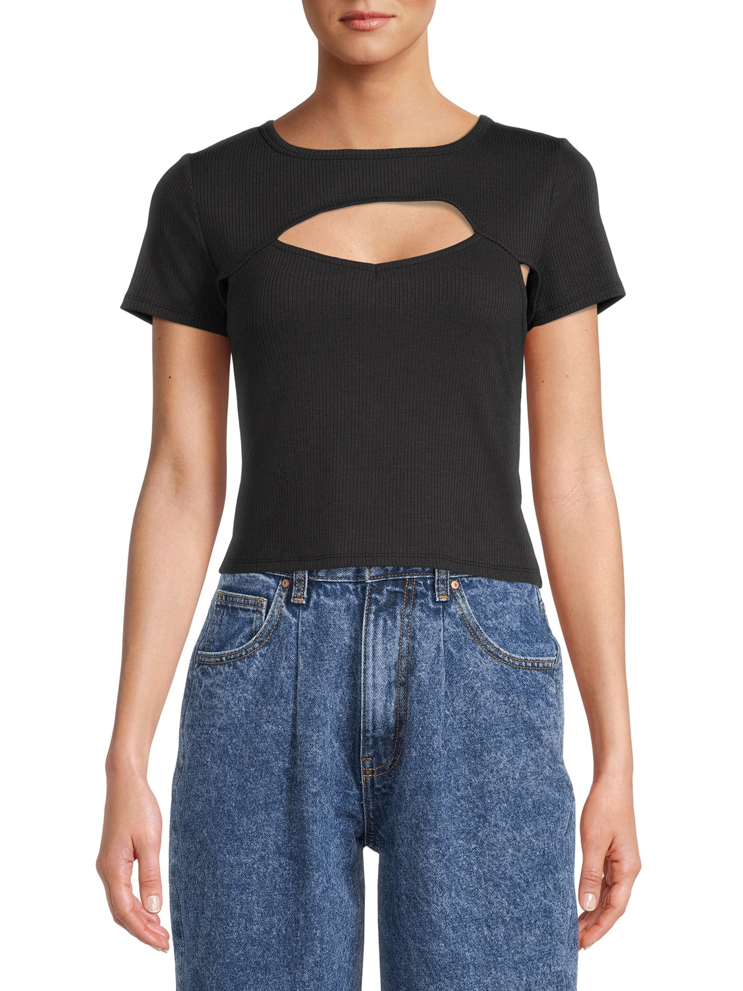 No Boundaries Juniors Cutout T-Shirt with Short Sleeves | Walmart (US)