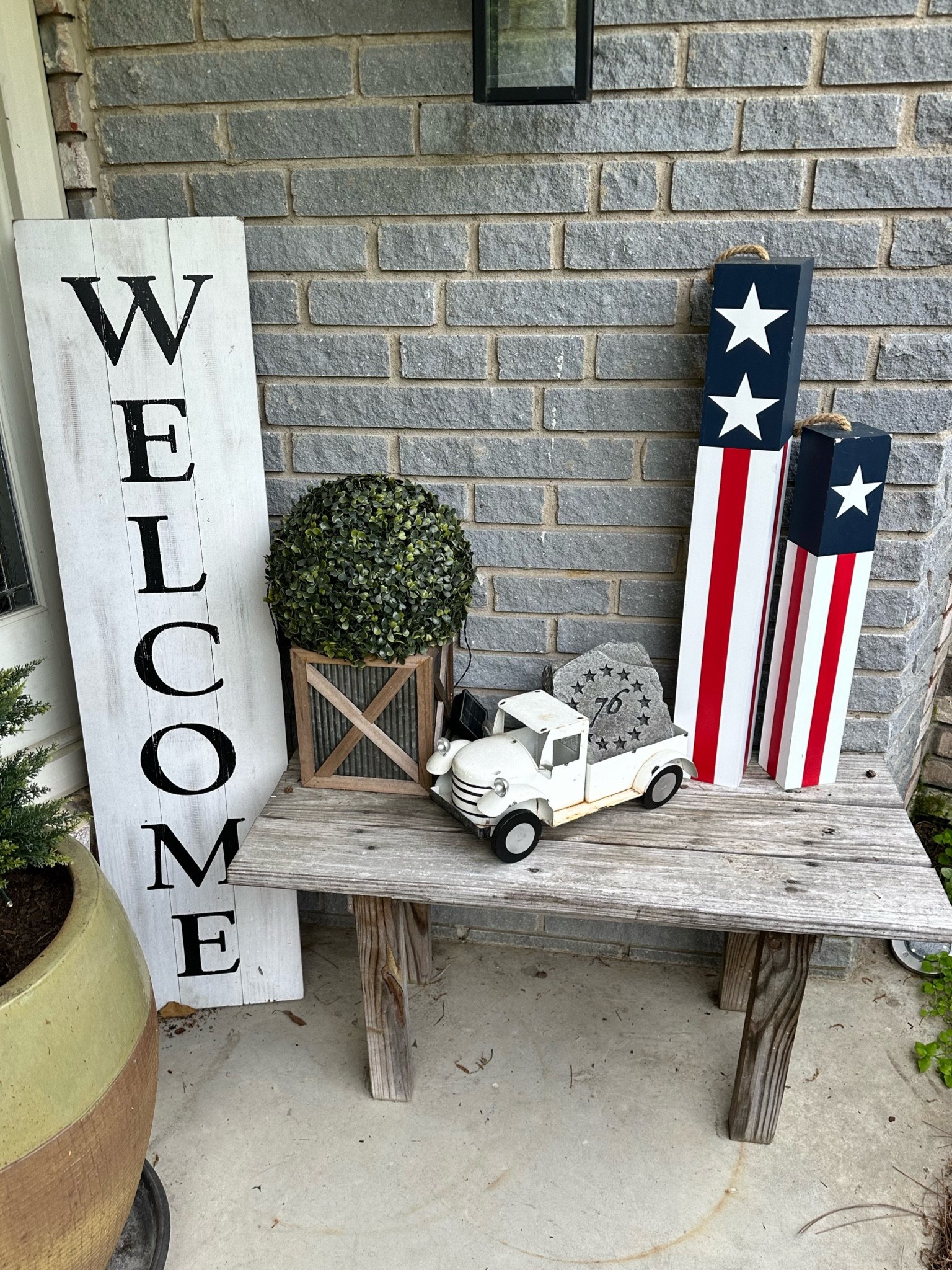 Where there is no approaching holiday, how do you decorate? We are always patriotic! 

The ‘76 rock is not able to be tagged but it can be found at:

https://www.athena-garden.com/garden-decor/colonial-american-1776-flag-garden-decor/

#LTKhome #LTKSeasonal #LTKfamily