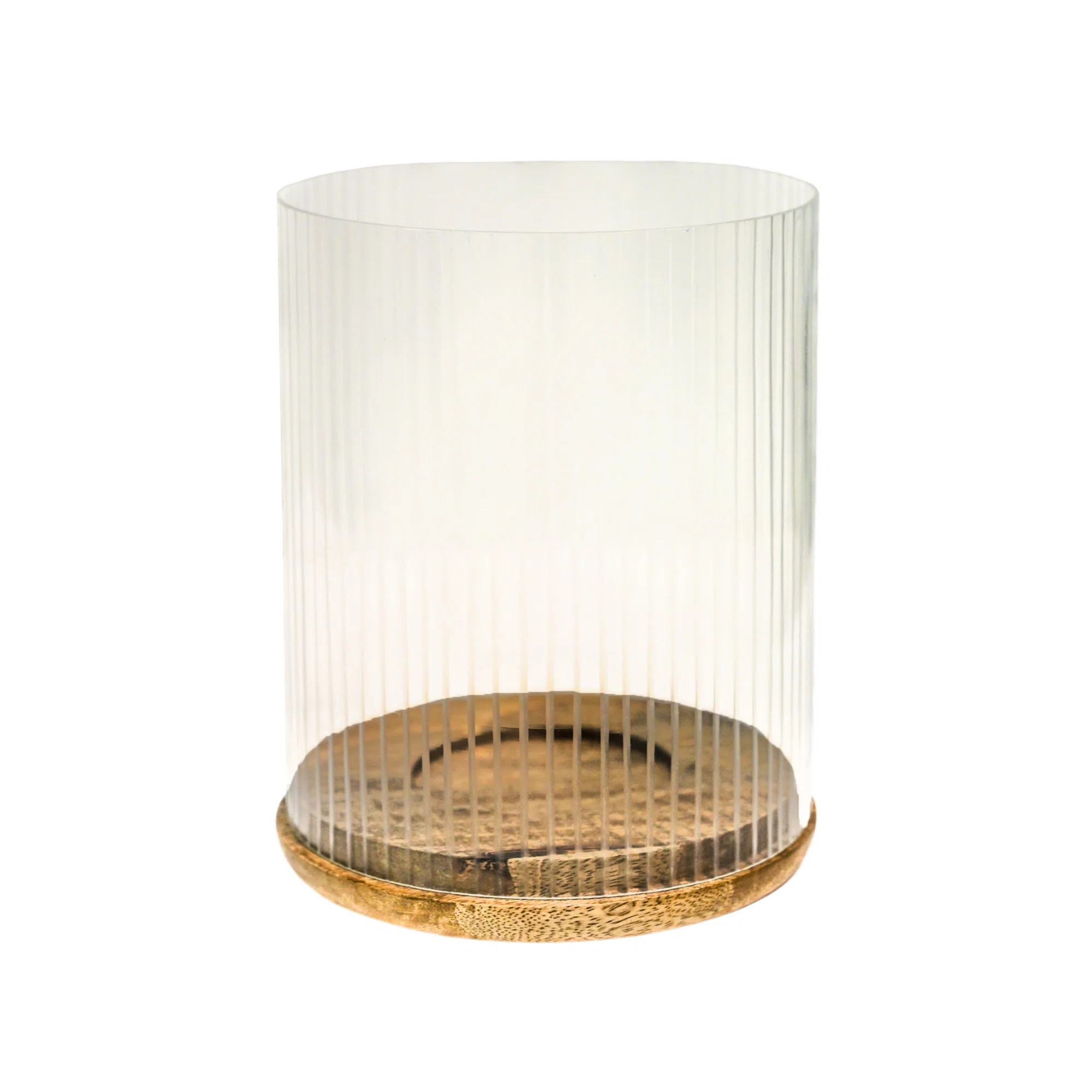 Ivyline Amelia Ribbed Glass Wooden Candle Holder 19.5" Glass Tabletop Pillar | Wayfair UK