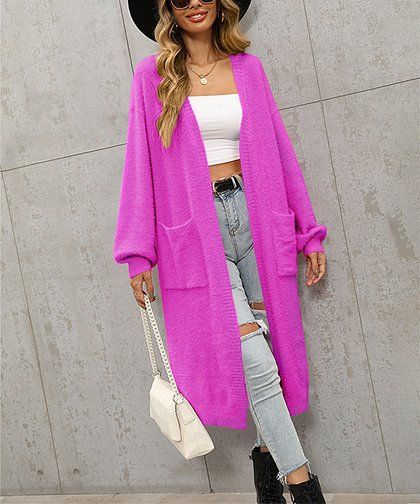 Purple Patch-Pocket Long Open Cardigan - Women | Zulily