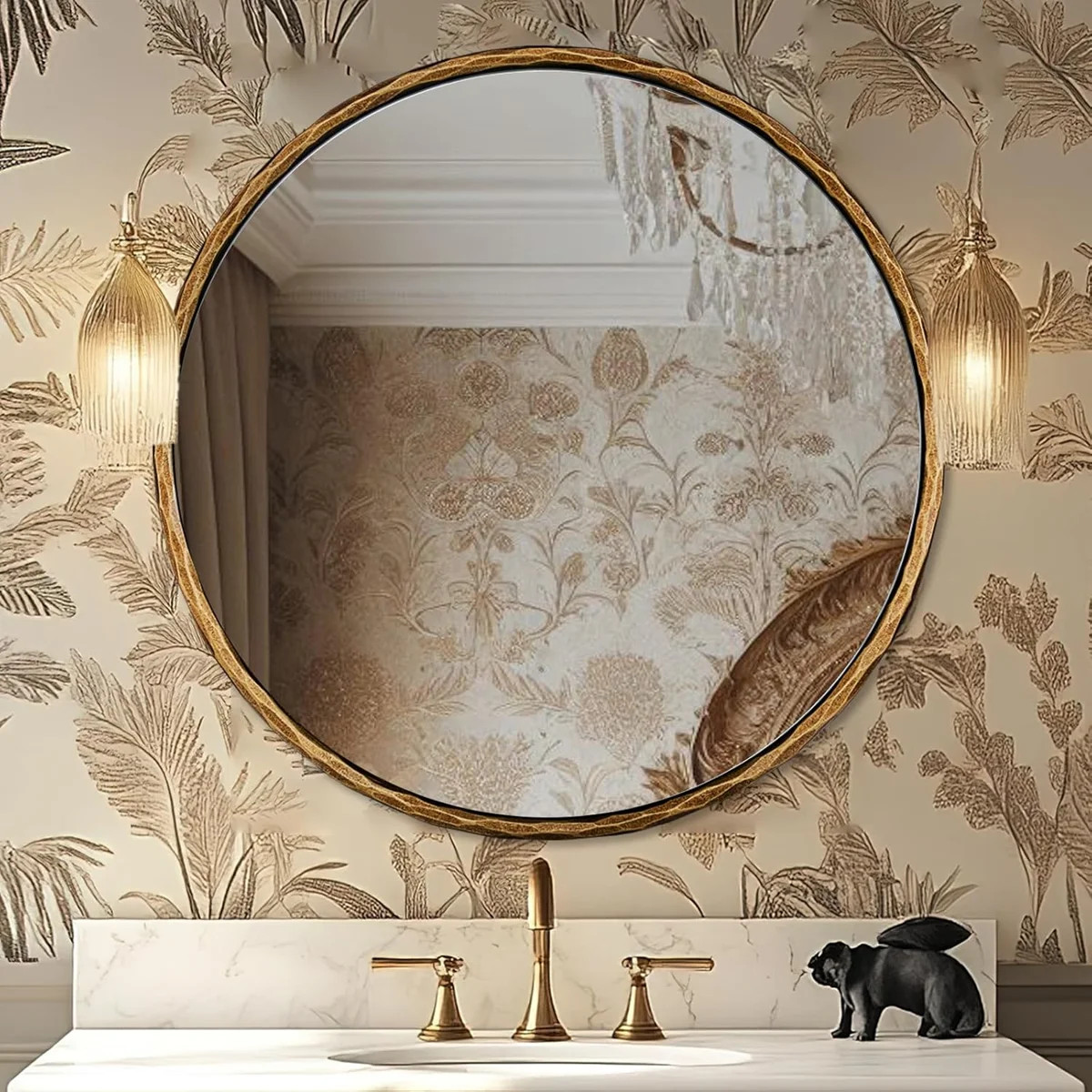 Vintage Round Bathroom Vanity Mirror | Hand-Hammered Iron Frame | Wayfair North America