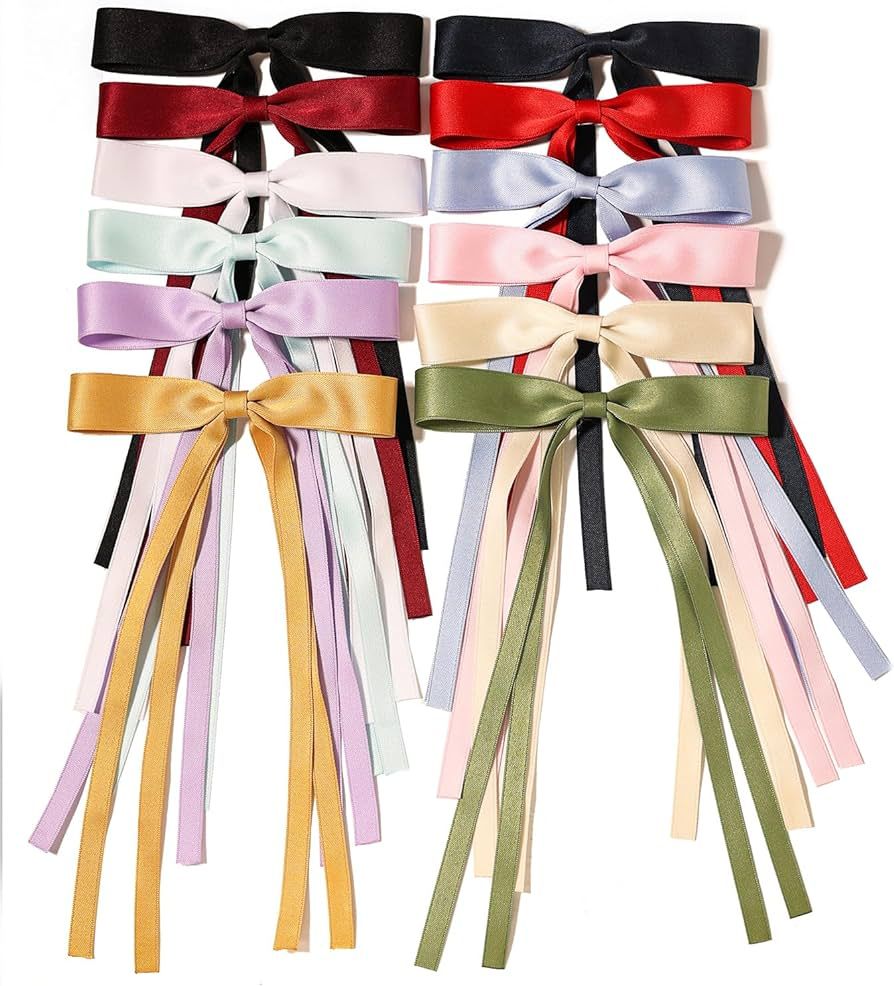 LFOUVRE Bow Hair Clips for Women, Hair Clip Bow with Long Tassel,Hair Bows for Women, 12pcs Hair ... | Amazon (US)