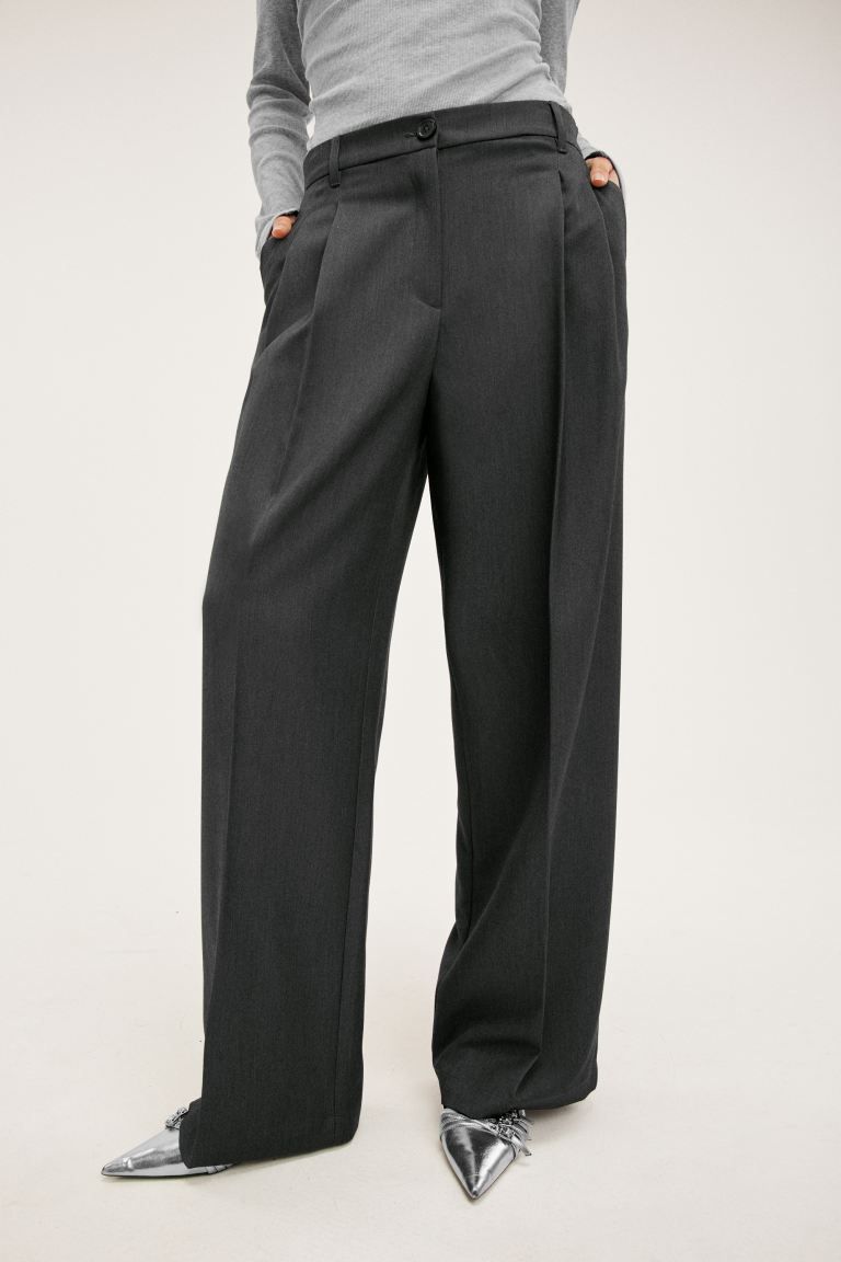 High waist wide leg trousers - Dark grey - Ladies | H&M GB | H&M (UK, MY, IN, SG, PH, TW, HK)