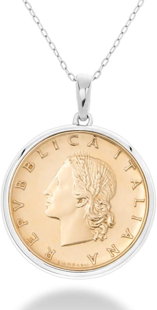 Miabella 925 Sterling Silver Italian Genuine 20-Lira Medallion Coin Chain Pendant Necklace for Wo... | Amazon (US)