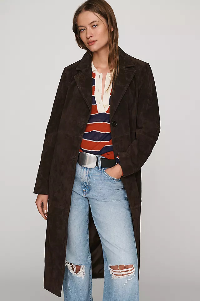 Rachael Suede Longline Coat Jacket | Anthropologie (US)