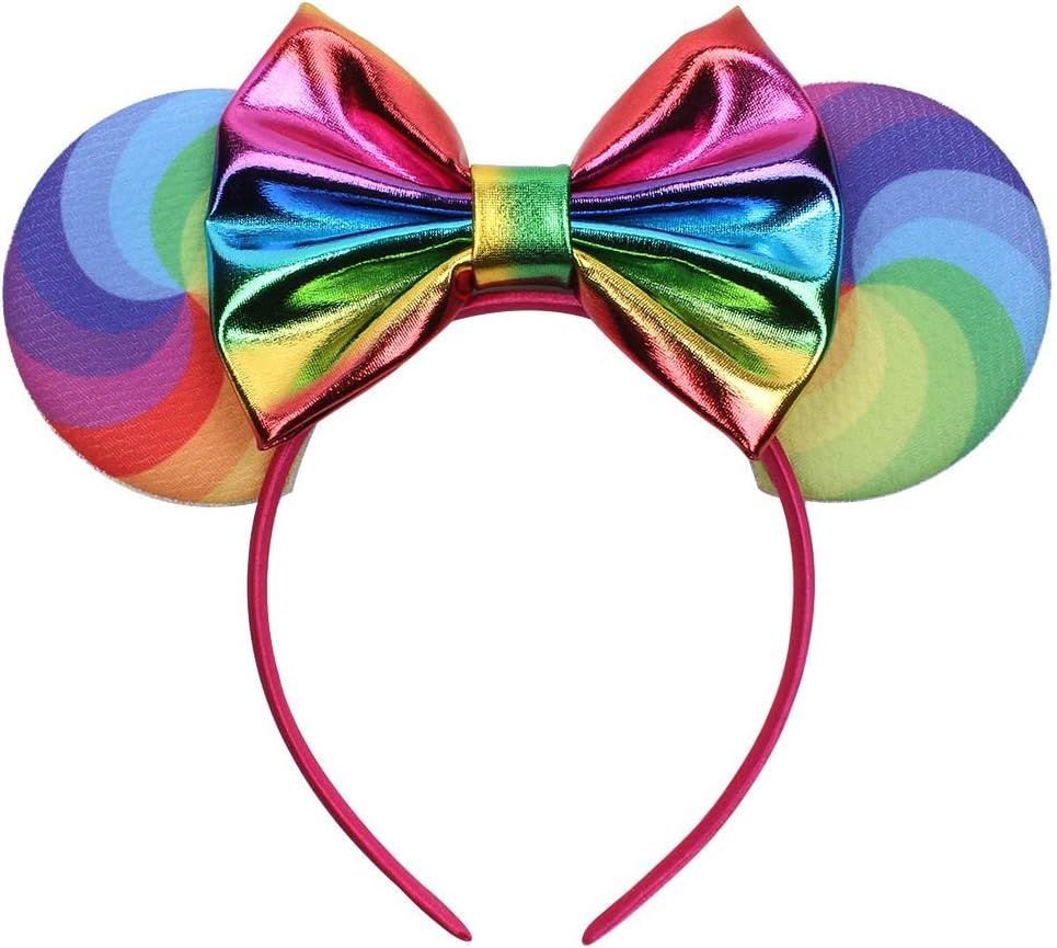 YanJie Mouse Ears Bow Headbands, Glitter Party Rainbow Princess Decoration Cosplay Costume for Girls | Amazon (US)