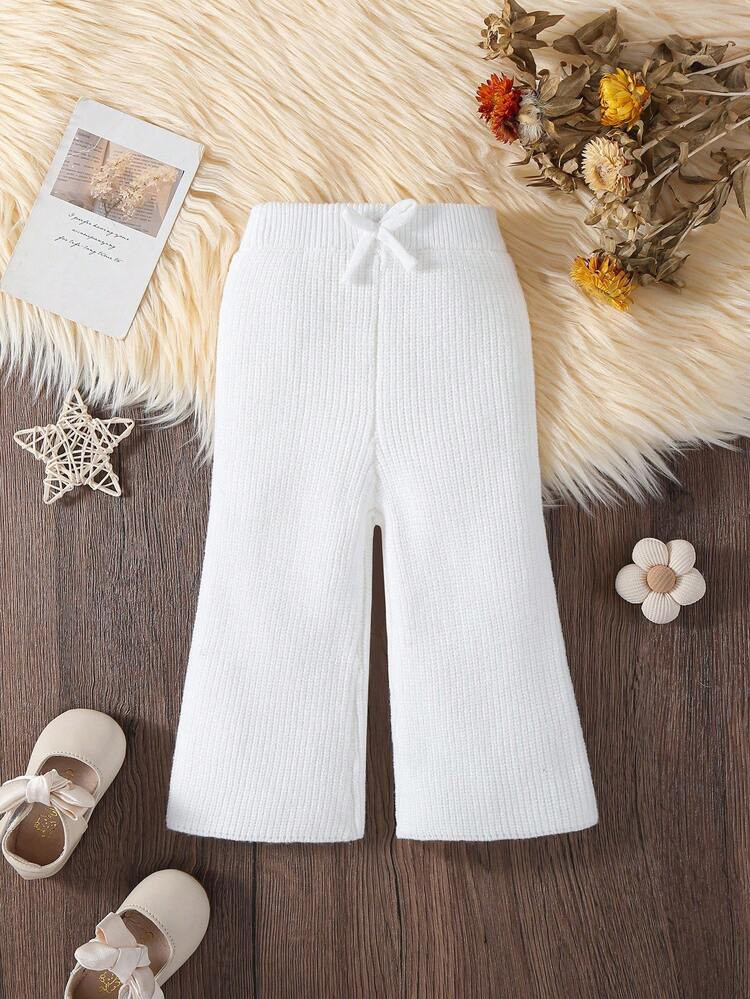SHEIN Vintaside Kids Baby Girls Knitted Flare Pants, Comfortable Brown Long Casual Trousers, Fashionable & Versatile For Daily, Home, Outdoor, Travel, Autumn/Winter Fall | SHEIN