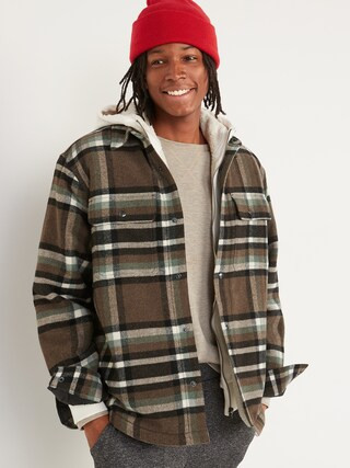 Plaid Wool-Blend Sherpa-Lined Shirt Jacket for Men | Old Navy (US)