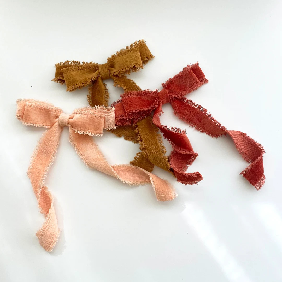 Frayed Velvet Ribbon Bow Longtail Hair Bow Big Girls Bow Adult Bows Velvet Hair Bow Red Velvet Ha... | Etsy (US)