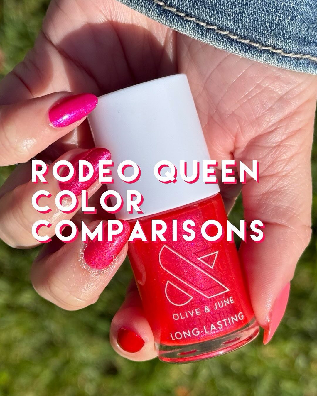 Rodeo Queen (Gifted)

Thank you to those who voted in my broadcast channel! Rodeo Queen was the first color comparison post you wanted to see 🫶

@oliveandjune Rodeo Queen is described as a bright red shimmer. To me, looks like a bright pink with a slight warm overtone. When I was selecting colors for comparisons, I also tried to recreate it by painting a base of Cherry Crush, adding a layer of Midnight Disco, then topping with Candy Dipped. 🍎

You can also purchase this shade in gel! 🥳

Olive & June colors used:
Pinky: Lily Blooms (Long-Lasting)
Ring: Ruby Shimmer (Long-Lasting)
Middle: Rodeo Queen (NEW Long-Lasting)
Index: Lippy (Quick Dry)
Thumb: Be Mine (Long-Lasting)

Transparently, I spaced and forgot to include Splash of Cran in my comps 😬 Splash is more red, whereas Rodeo Queen is more pink. I can see this being a fun spring polish to wear! Is this something you’re picking up?

Use CARINA20 for 20% off first Olive and June Systems. Link in bio ♥️ I am so grateful whenever you shop through my link, it allows me to continue to do these type of posts for you! 🙏

#oliveandjune #oliveandjunepartner #oliveyourmani #theinstantmani #pressonnails #ojnails #perfectnails #diymanicure #💅byPoppy #olivemymani #WeekendManis #quickdry #springnails #oliveandjunerodeoqueen #oliveandjunerubyshimmer #oliveandjunelippy #oliveandjunelilyblooms #oliveandjunebemine

#LTKGiftGuide #LTKBeauty #LTKHoliday