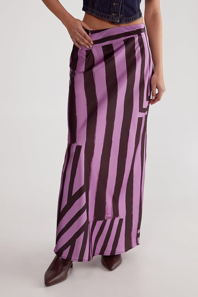 Nasty Gal Women's Abstract Satin Stripe Bias Maxi Skirt | Amazon (US)
